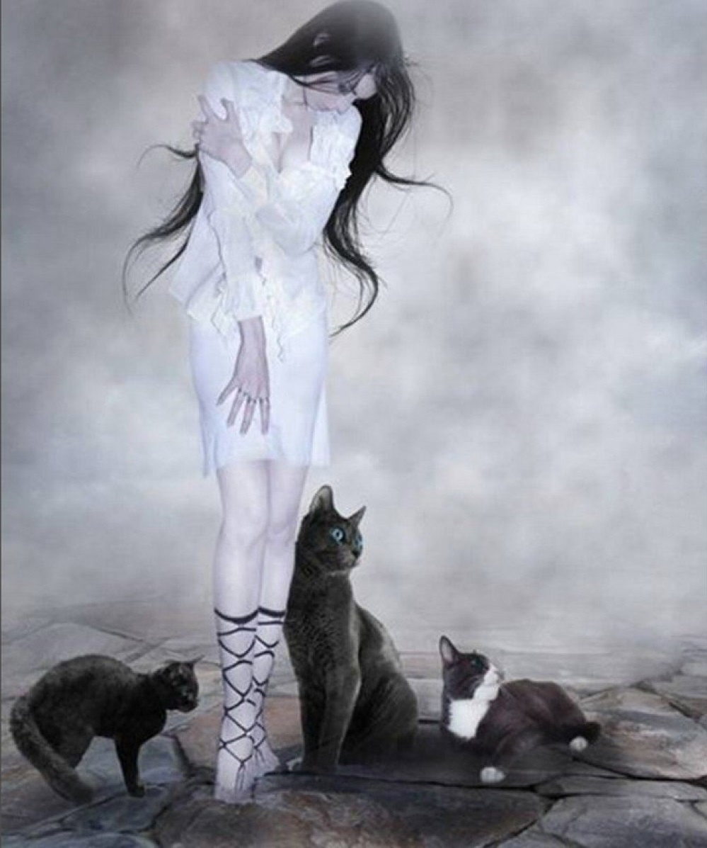Девушка с двумя котами